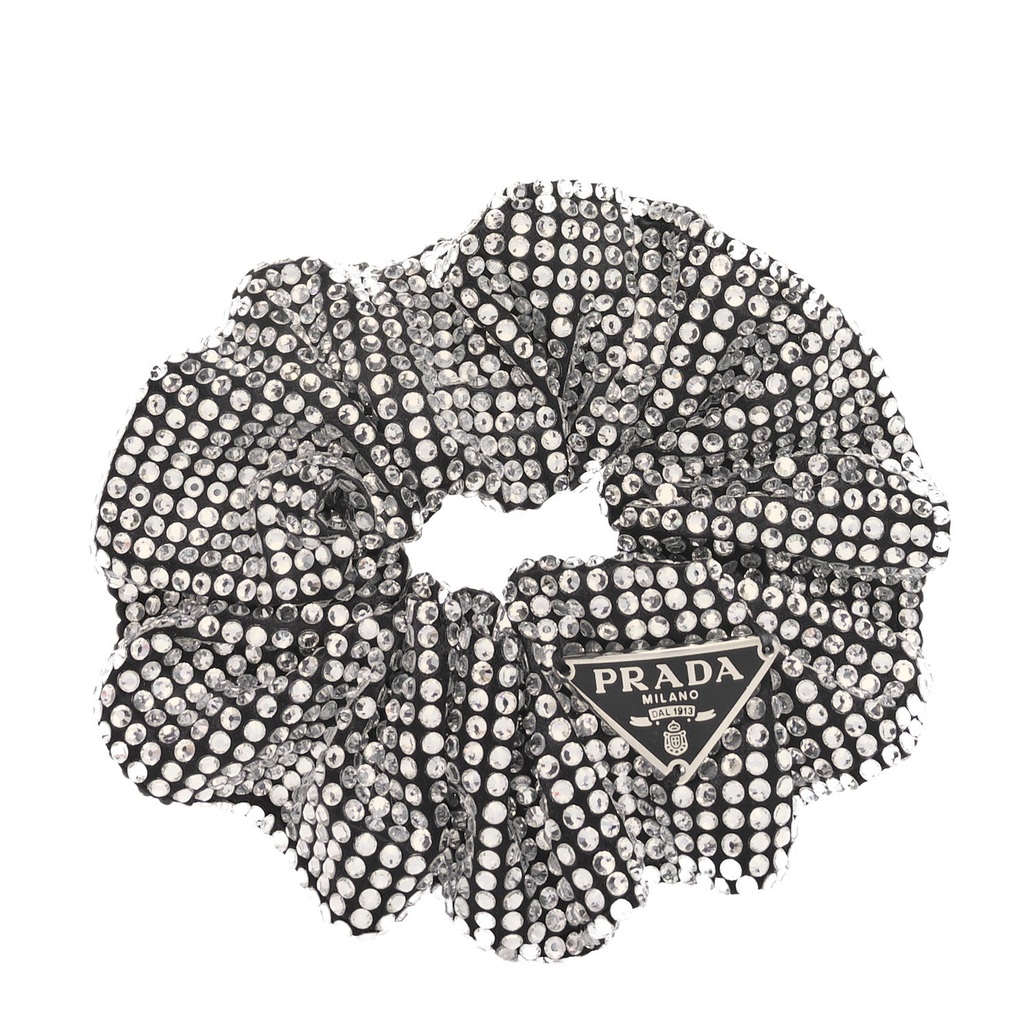 Prada Crystal Satin Metal Logo Scrunchie Black 1 of 3