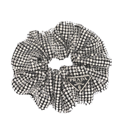 Prada Crystal Satin Metal Logo Scrunchie Black 1 of 3