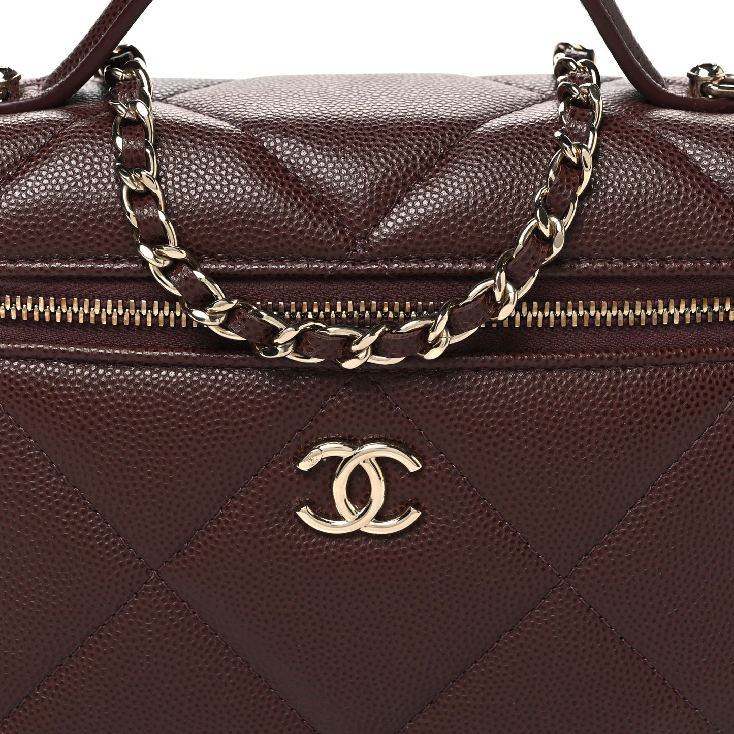 Caviar Quilted Top Handle Slim Vanity With Chain Dark Brown