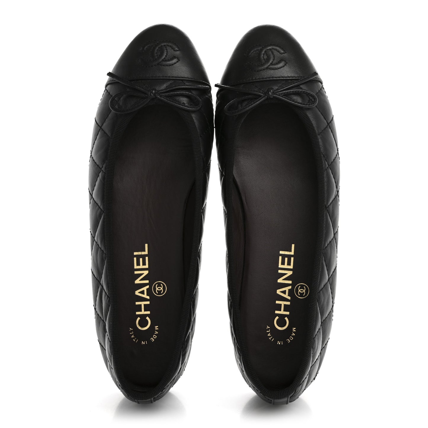 Aged Calfskin Quilted CC Cap Toe Ballerina Flats 37 Black
