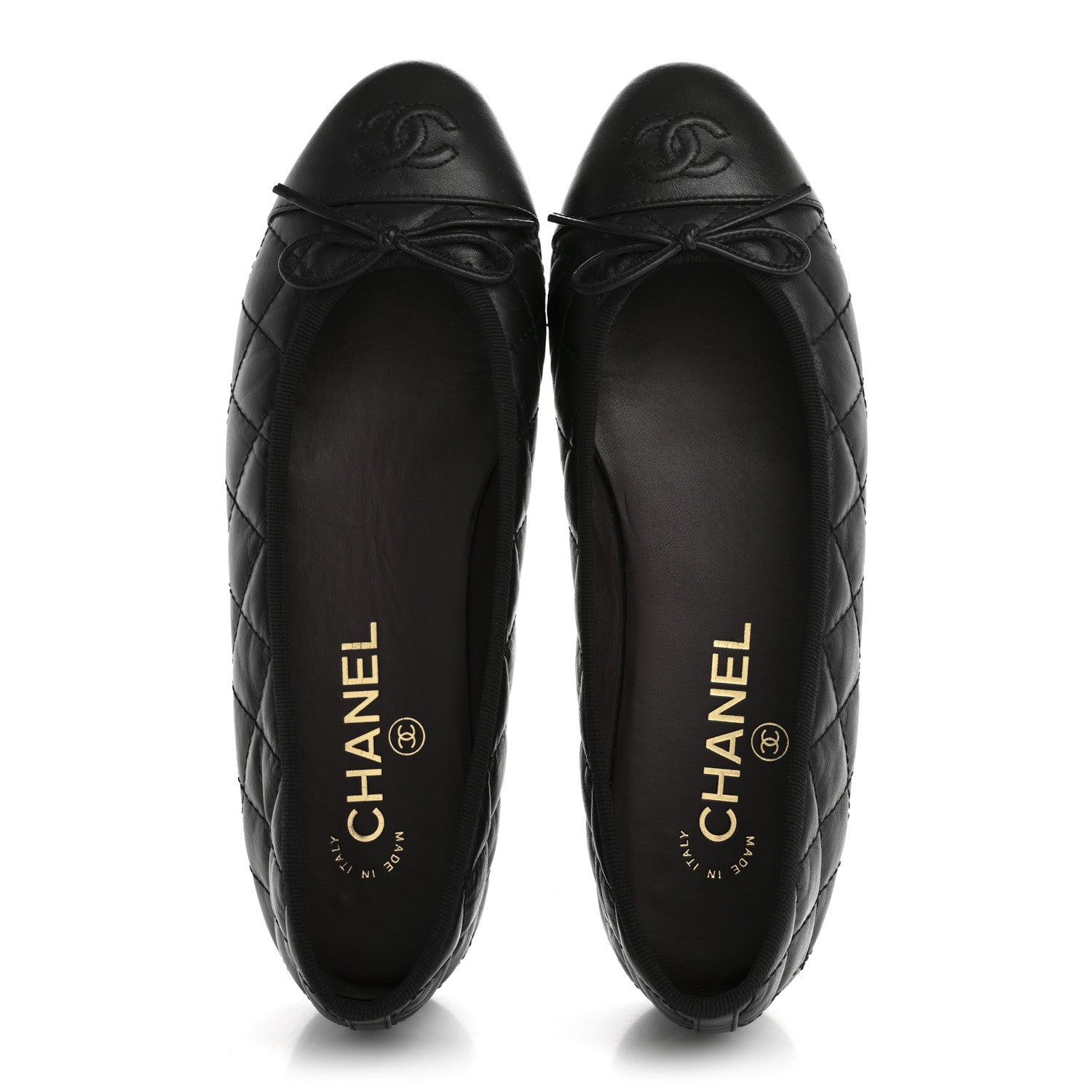 Chanel Aged Calfskin Quilted CC Cap Toe Ballerina Flats 37 Black 2 of 10