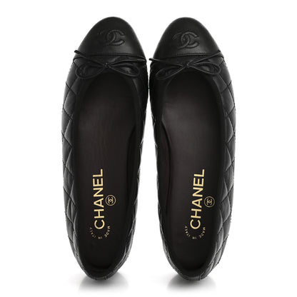 Chanel Aged Calfskin Quilted CC Cap Toe Ballerina Flats 37 Black 2 of 10