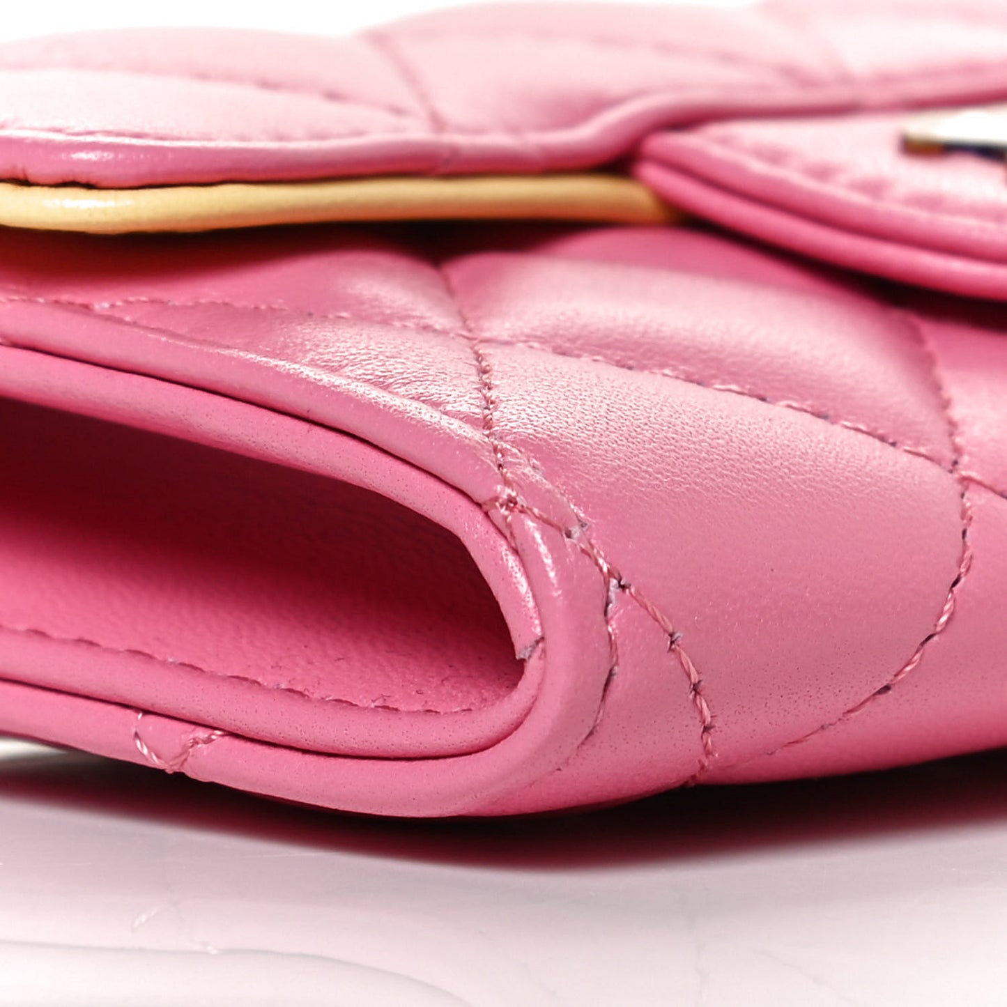 Lambskin Quilted Flap Card Holder Wallet Pink Yellow