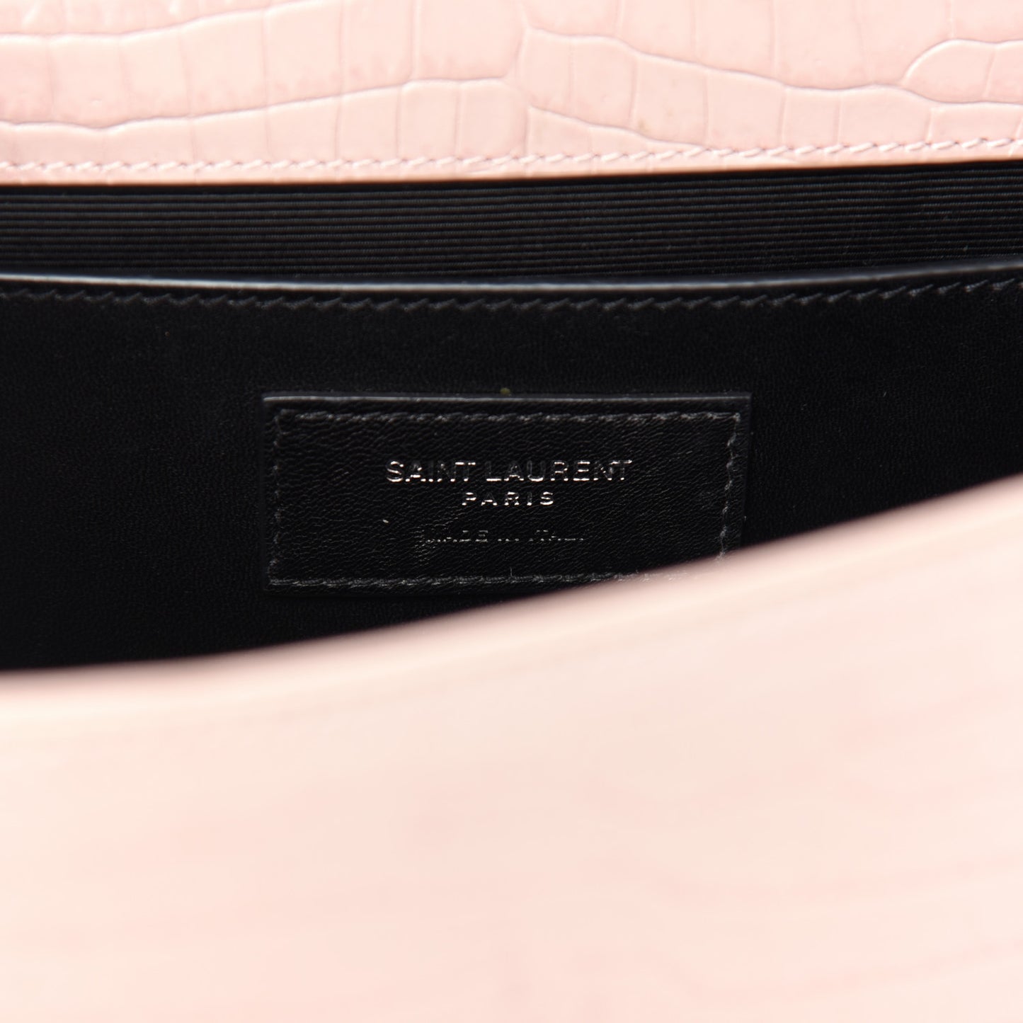 Calfskin Crocodile Embossed Medium Classic Monogram Kate Tassel Satchel Powder Pink