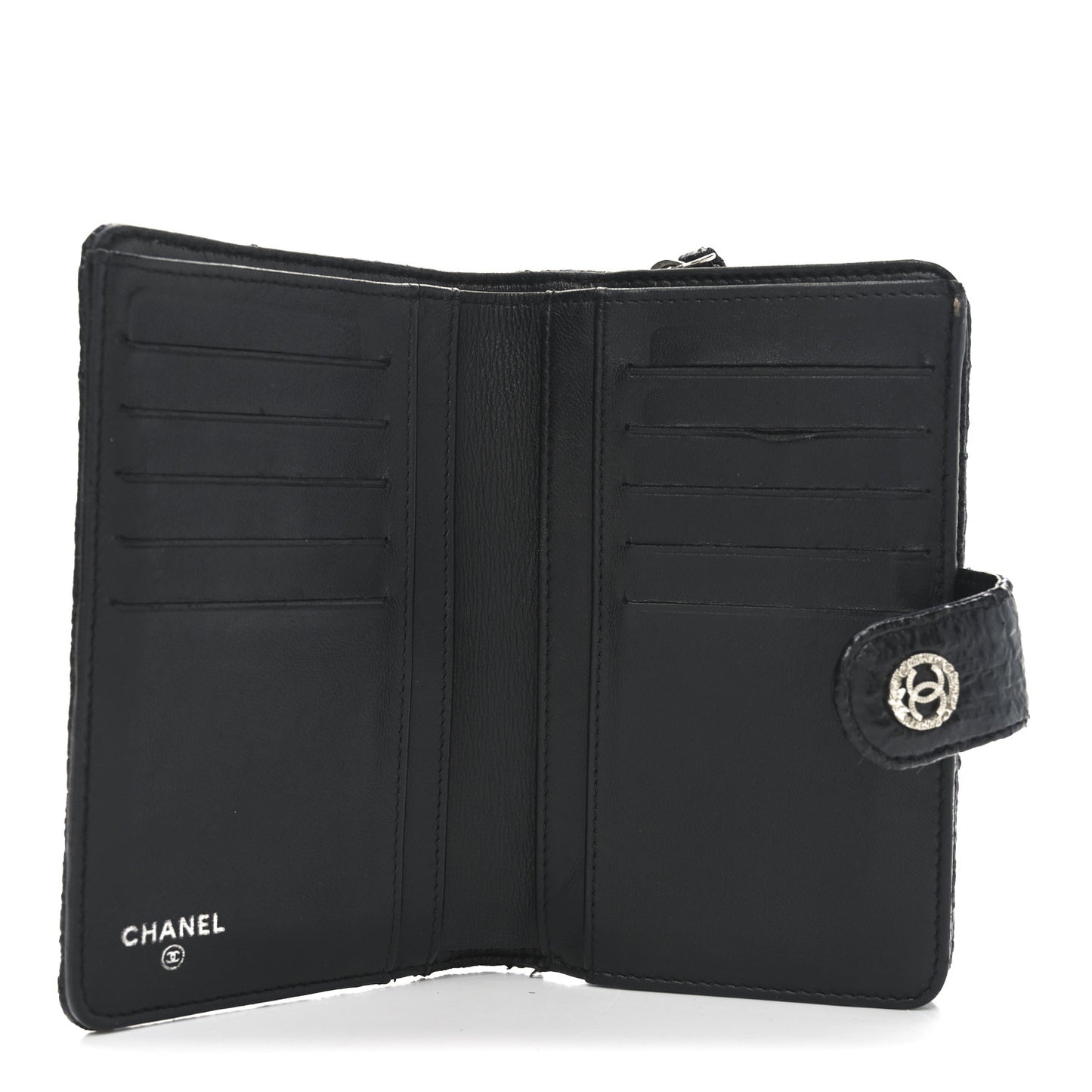 Crinkled Patent Quilted Zipped Pocket Wallet Black