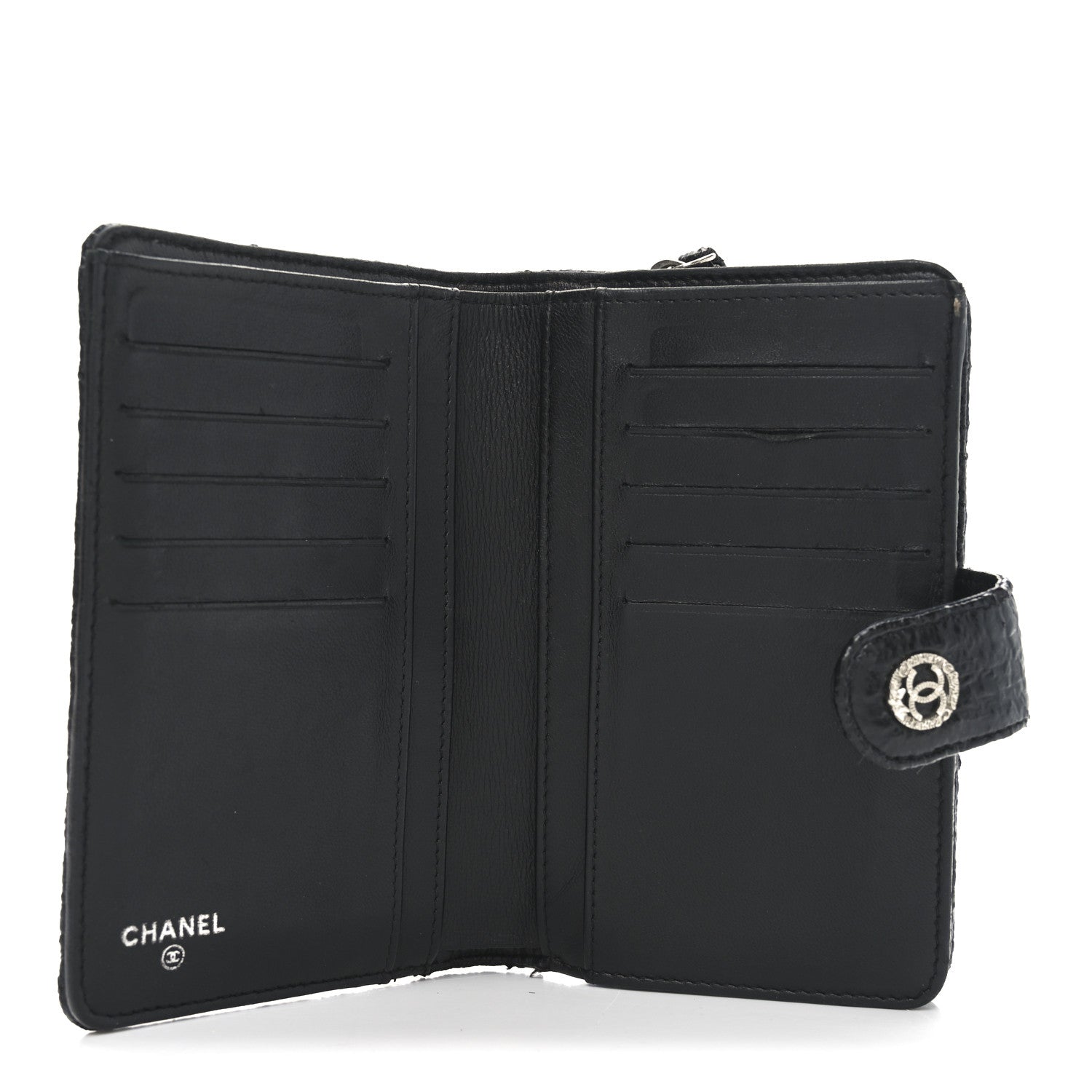 Chanel Crinkled Patent Quilted Zipped Pocket Wallet Black 5 of 8