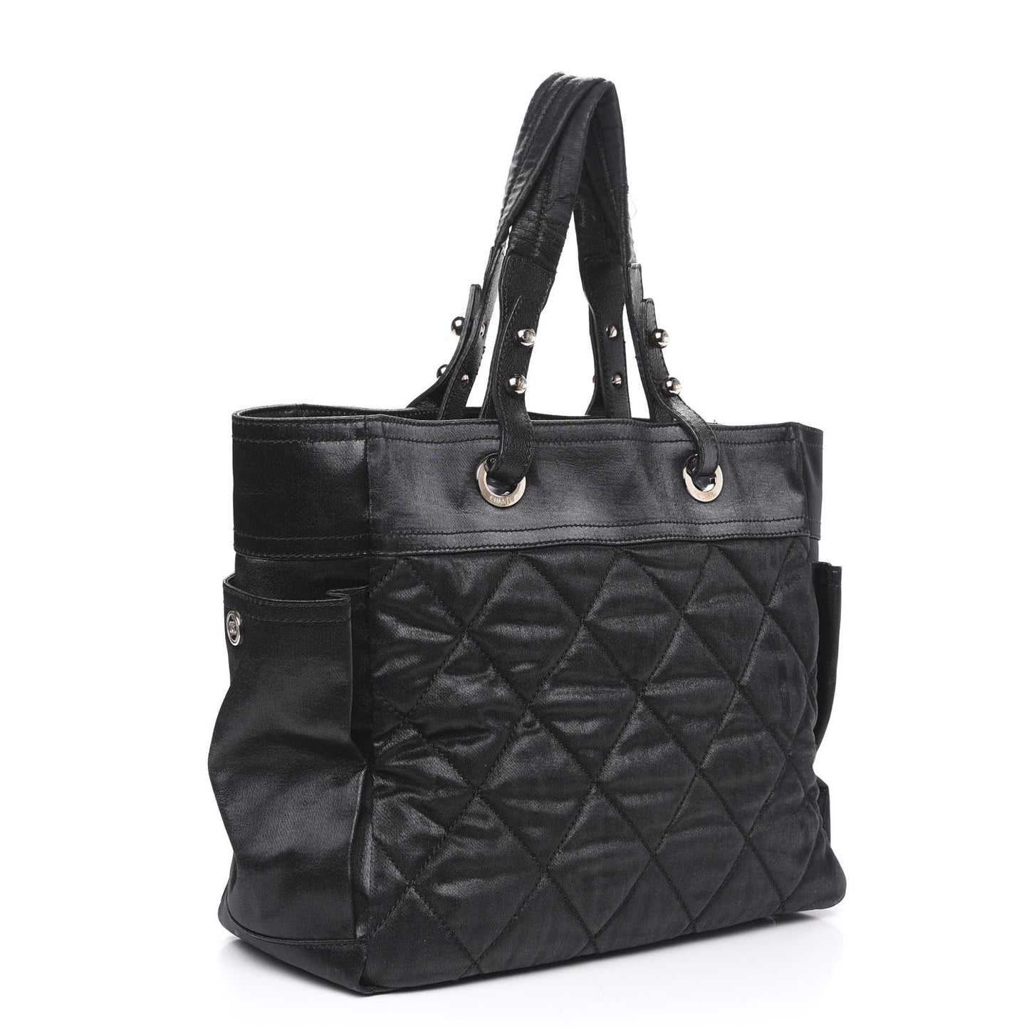 Coated Canvas Quilted Large Paris Biarritz Tote Black
