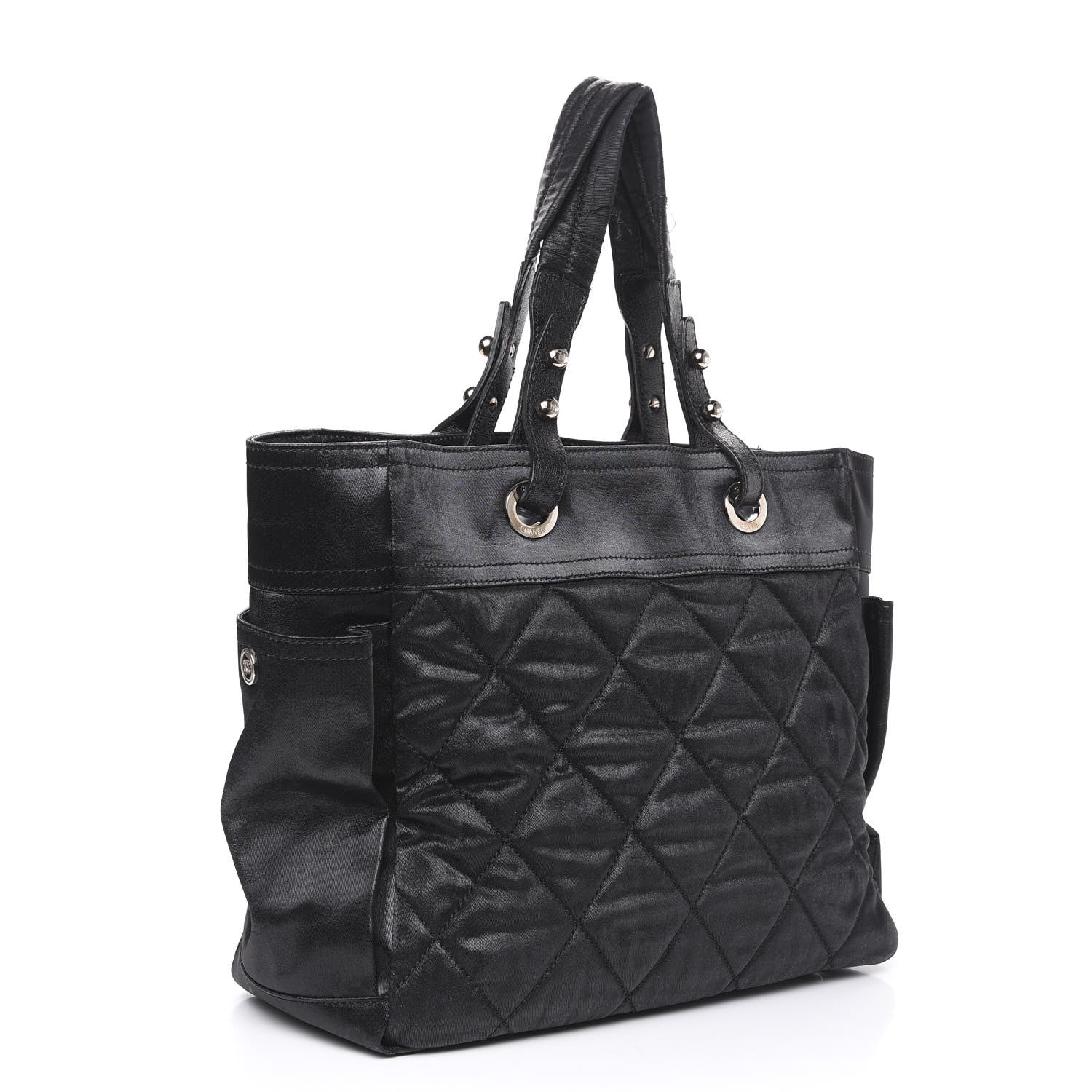 Chanel Coated Canvas Quilted Large Paris Biarritz Tote Black 2 of 10