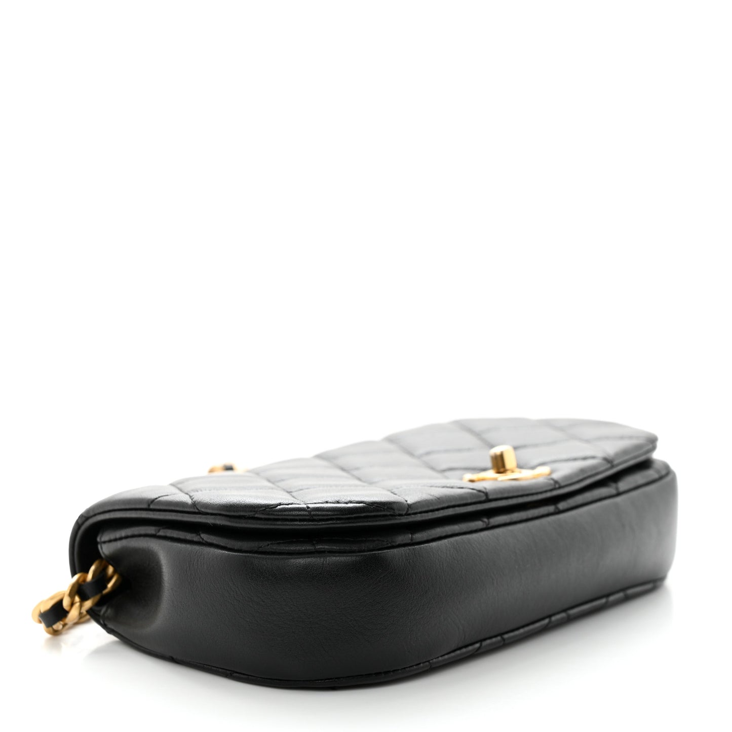 Calfskin Quilted Coco Mail Clutch With Chain Black