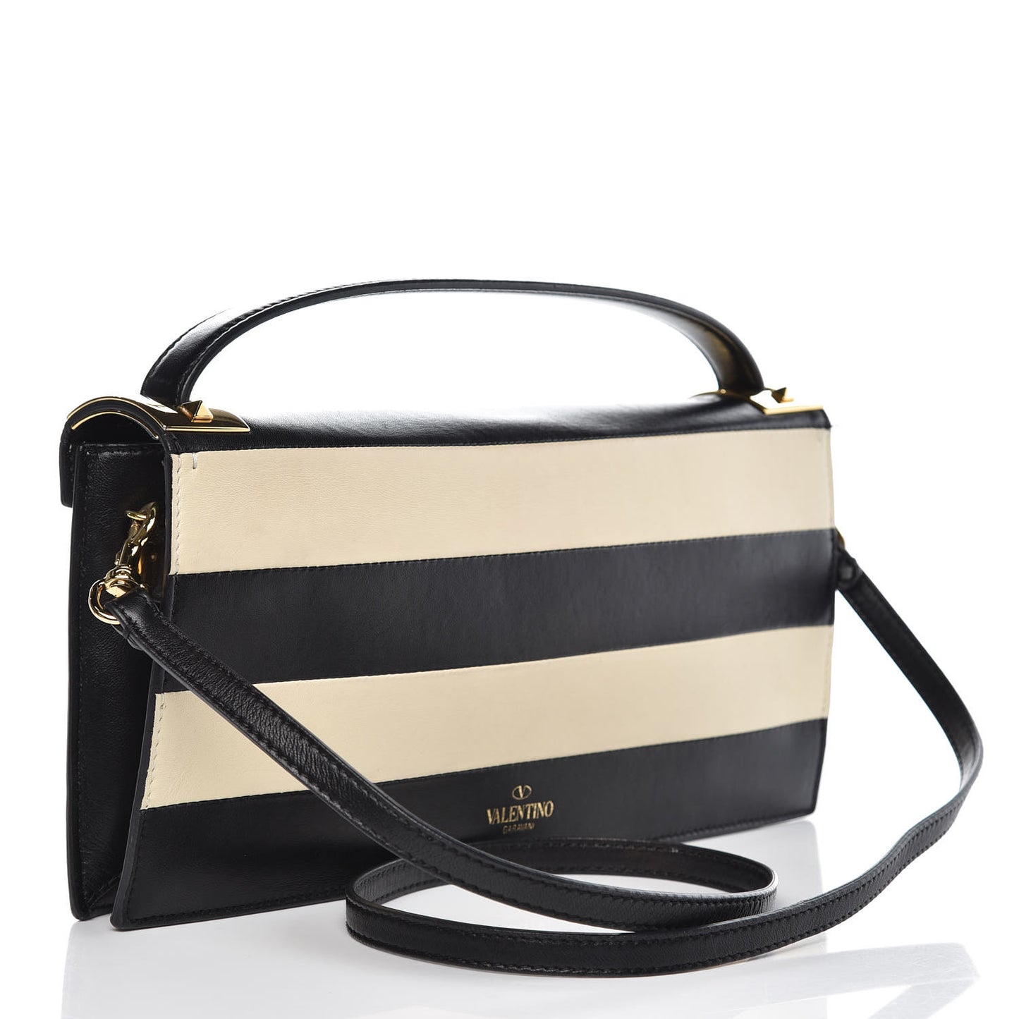 Nappa Striped My Rockstud Clutch Black Light Ivory