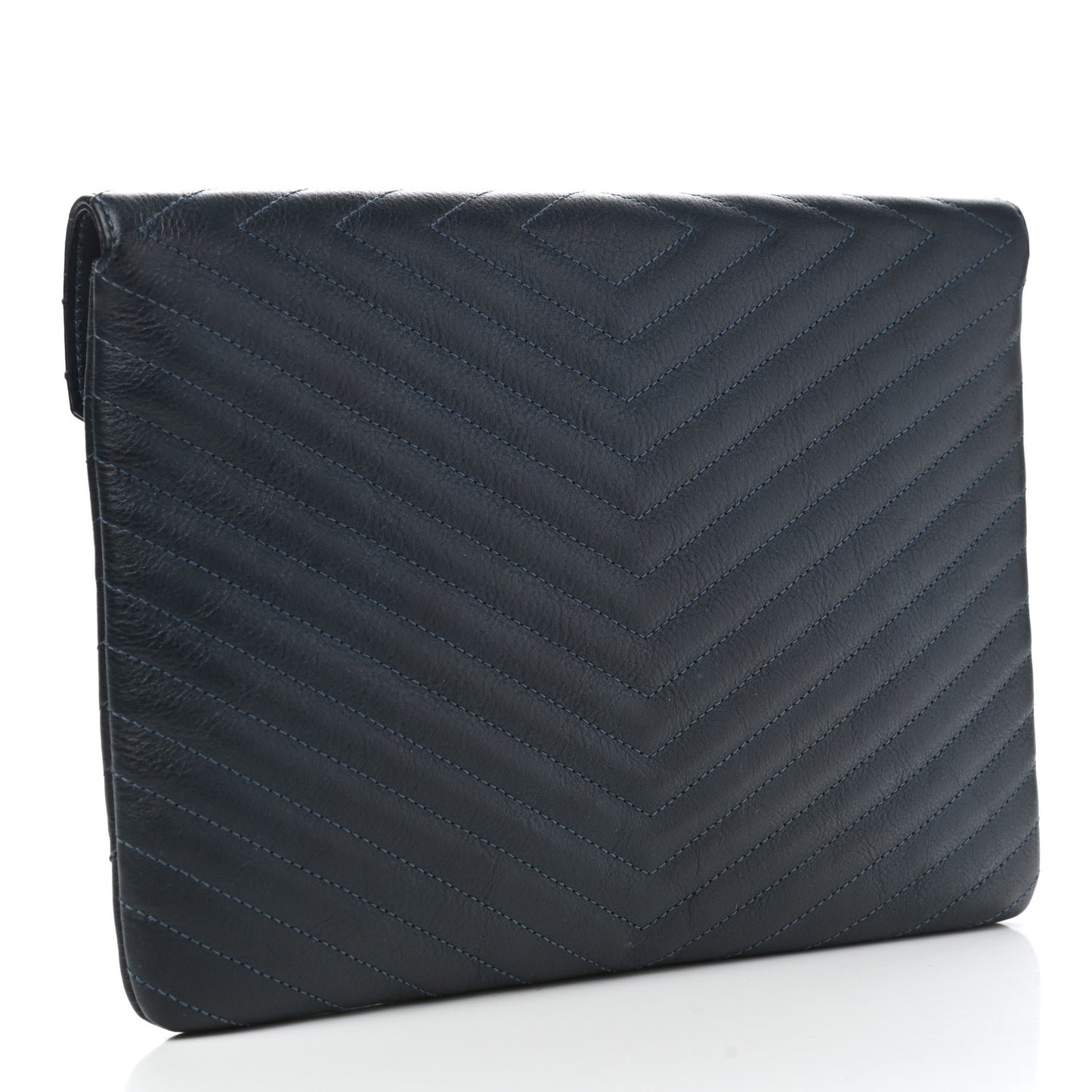Calfskin Chevron Quilted Small Statement Envelope Clutch Navy