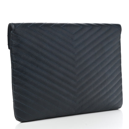 Chanel Calfskin Chevron Quilted Small Statement Envelope Clutch Navy 3 of 8