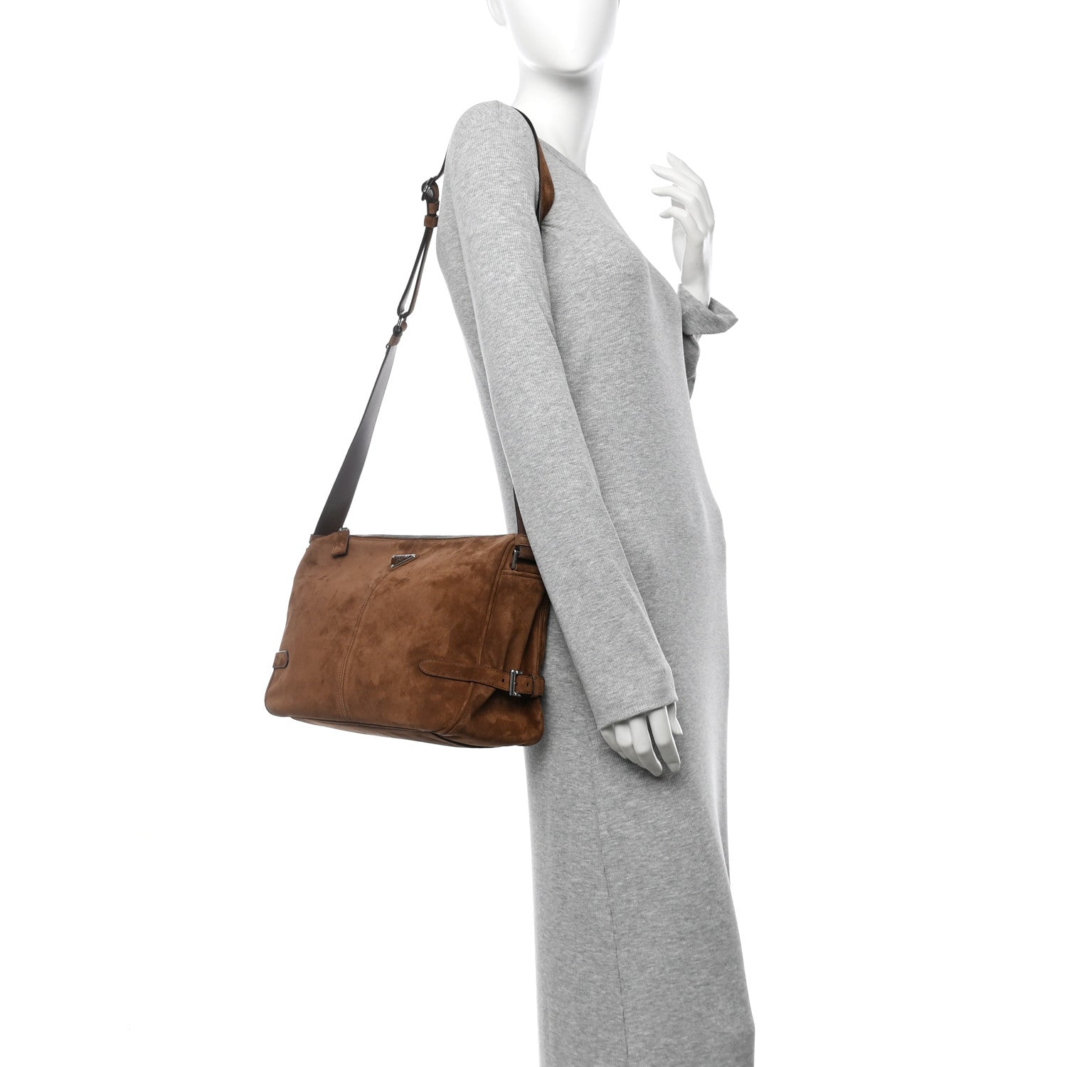 Prada Scamosciato Suede Shoulder Bag Cacao 2 of 9
