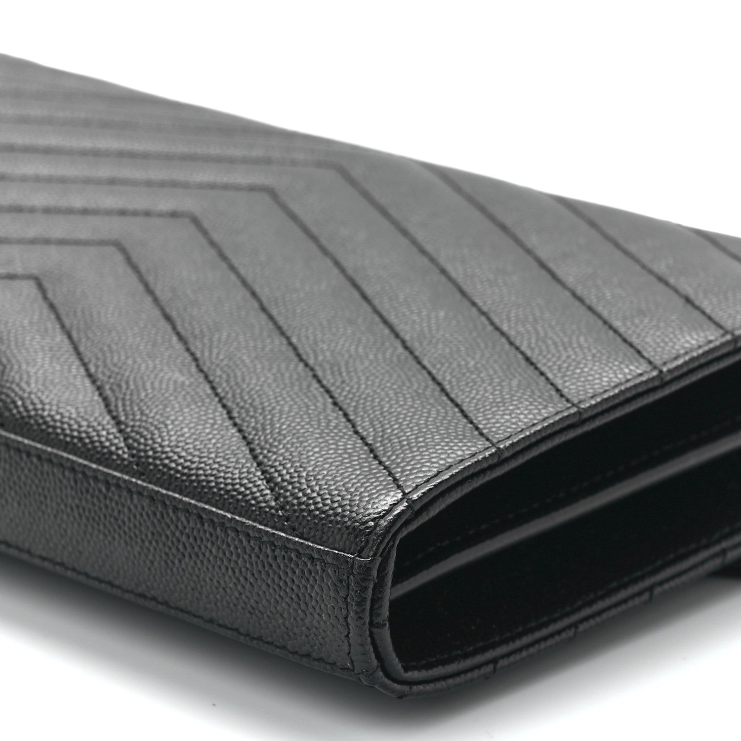 Saint Laurent Grain De Poudre Matelasse Chevron Monogram Chain Wallet Black 10 of 10