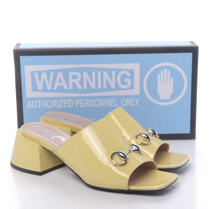 Gucci Patent Lexi Horsebit Mid-Heel Slide Sandals 40 Burro 10 of 10