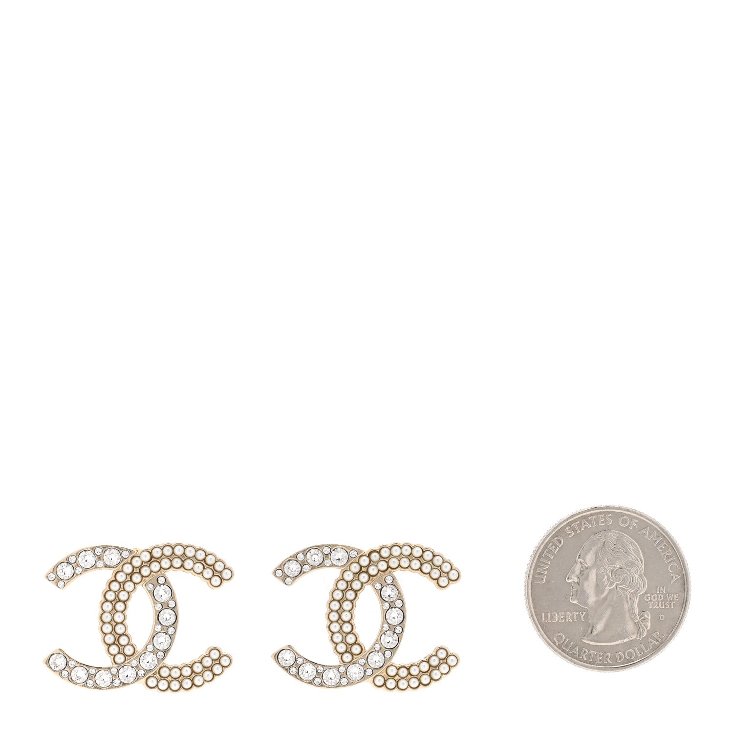Chanel Crystal Pearl CC Earrings Gold 2 of 4