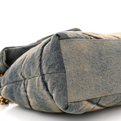 Saint Laurent Denim Quilted Medium Loulou Puffer Monogram Chain Satchel Blue Cinnamon 9 of 10