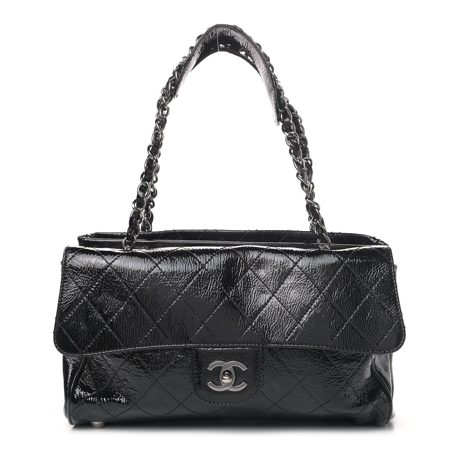 Chanel Distressed Patent Quilted Small Ritz Flap Bag Black 1 of 6