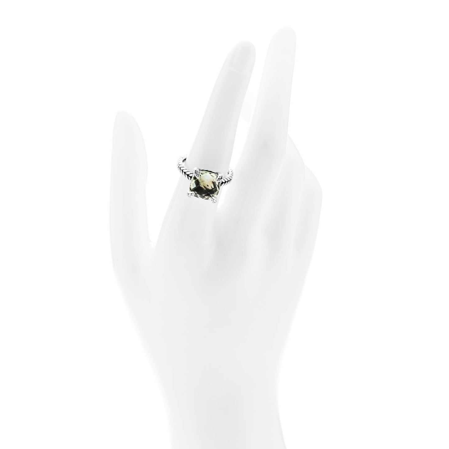 Sterling Silver Diamond Prasiolite 11mm Chatelaine Ring 54 7