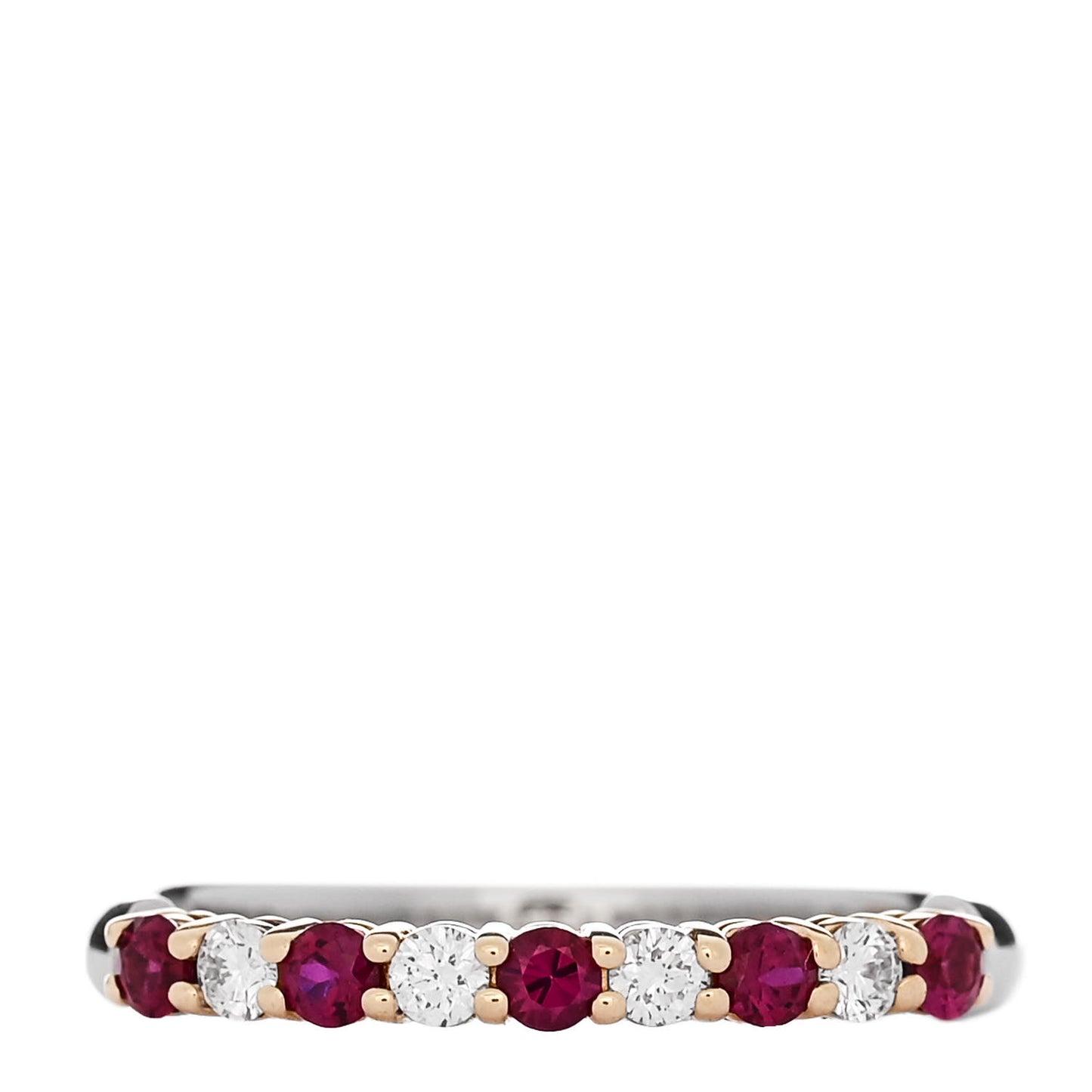 Platinum 18K Yellow Gold Diamond Ruby Embrace Half Circle Ring 51 5.75