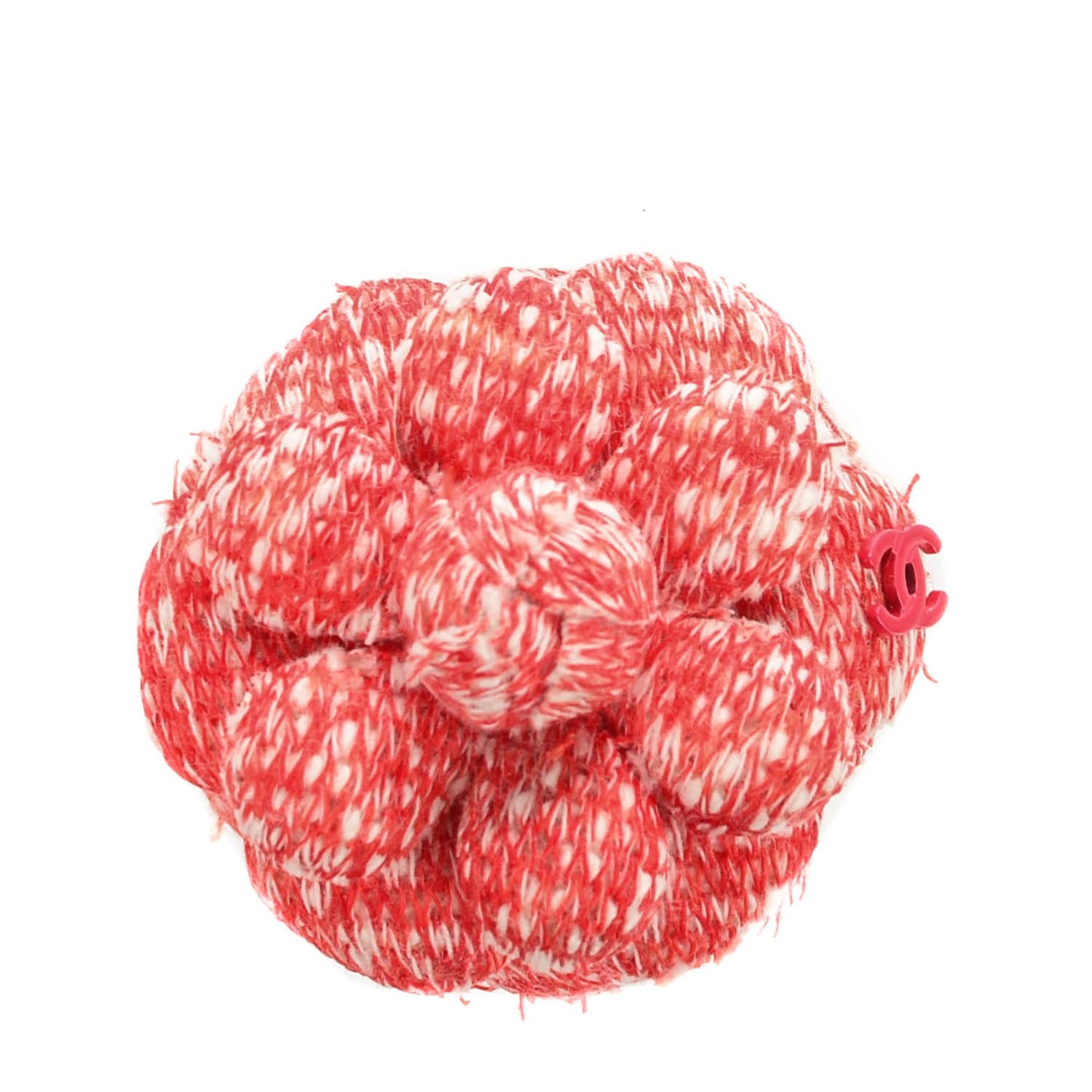 Fantasy Tweed Small Camellia CC Brooch Red Ecru