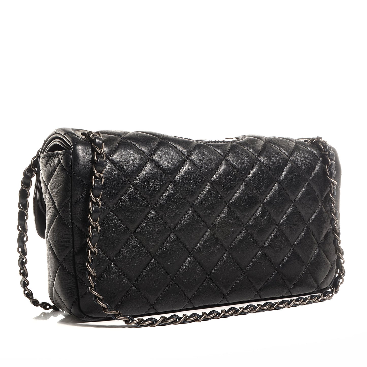 Calfskin Quilted Large Single Flap Black