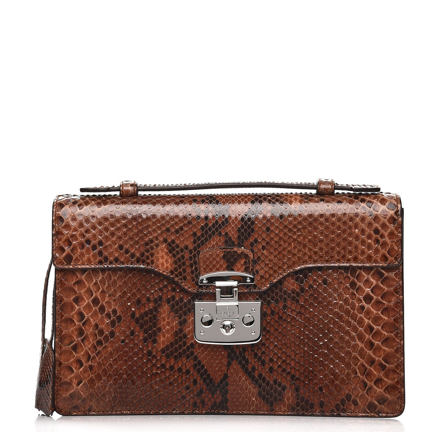 Python Small Lady Lock Briefcase Clutch Brown