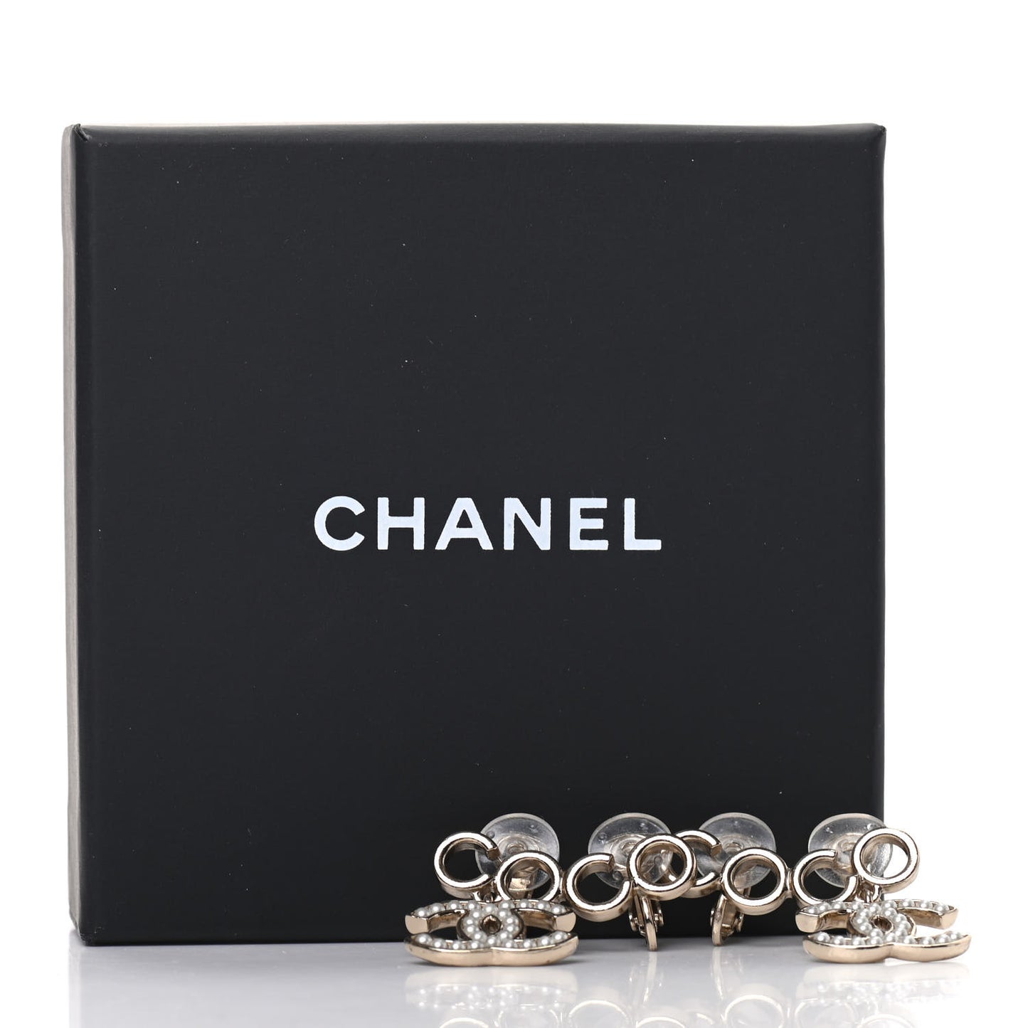 Metal Pearl CC Coco Climber Clip On Earrings Gold