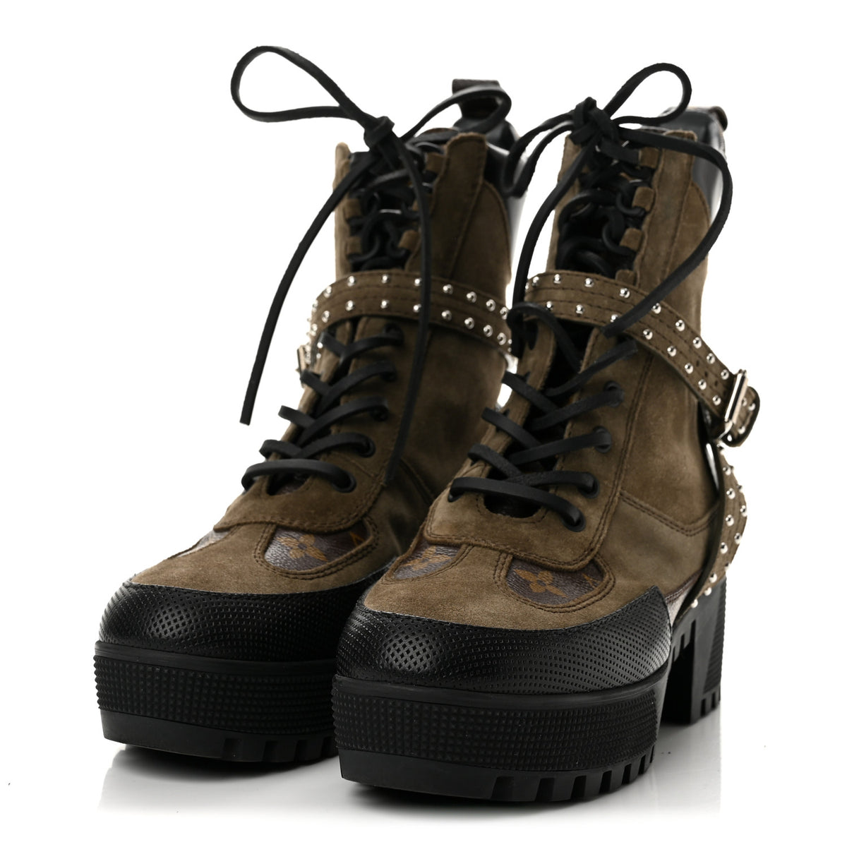 Louis Vuitton Suede Calfskin Monogram Laureate Platform Desert Boots 38 Kaki 4 of 11
