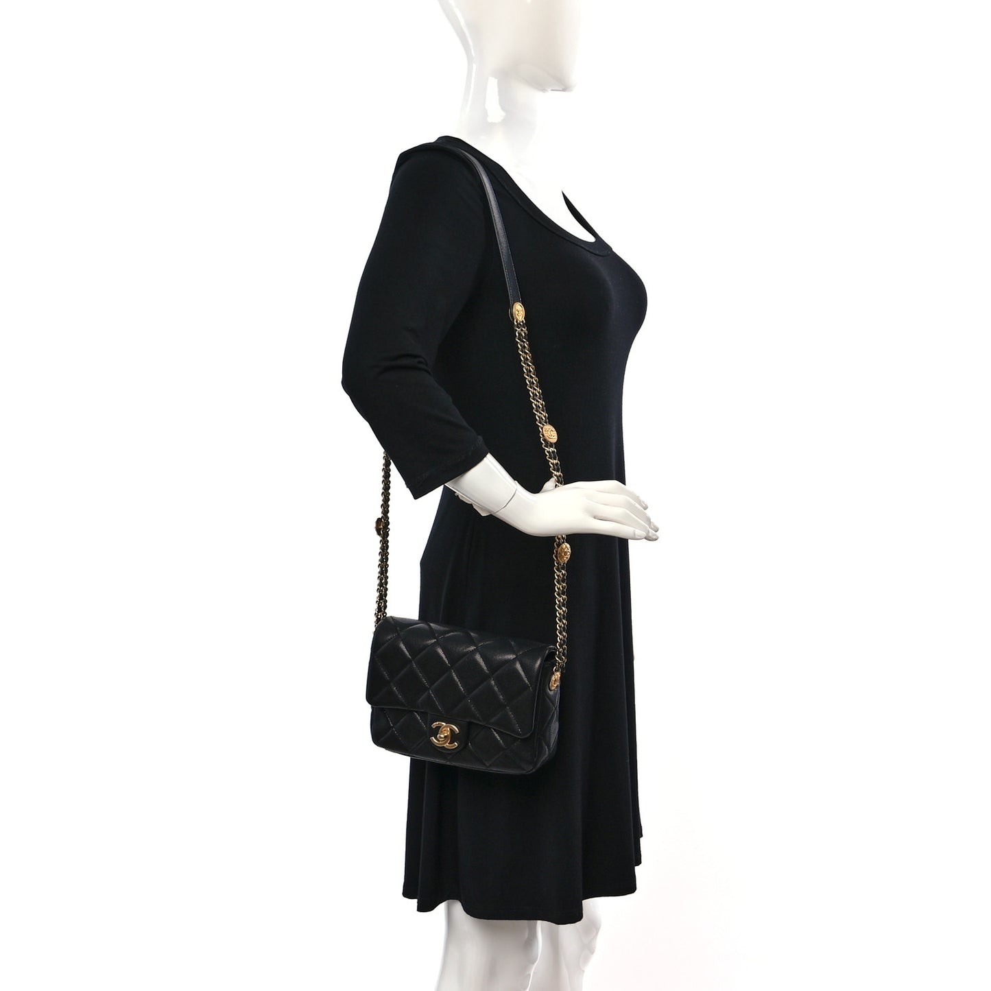 Caviar Quilted Small Twist Your Buttons Flap Black
