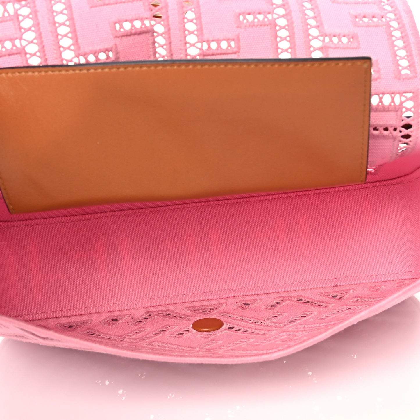 Canvas Cuoio Agata FF Ajour Embroidered Baguette Ciclamino Cuoio