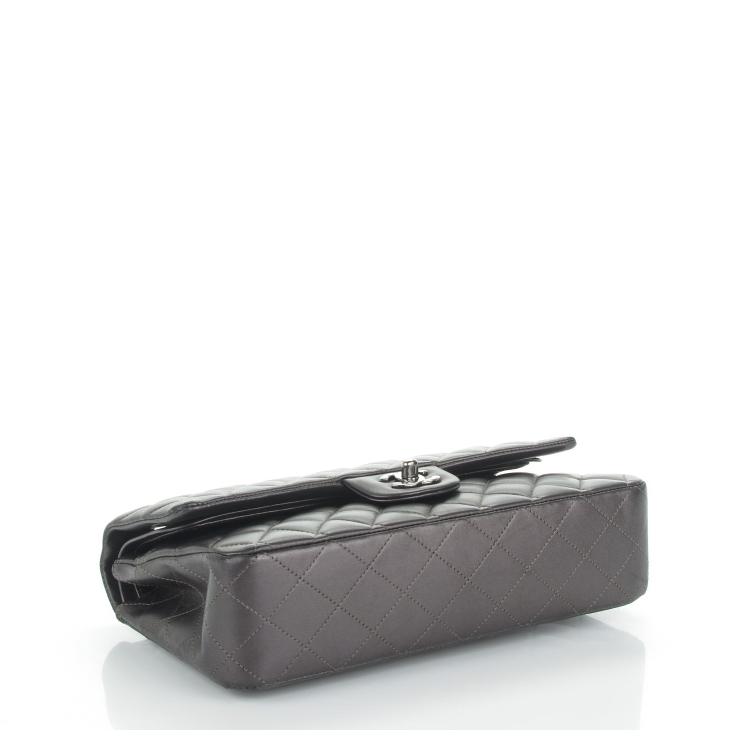 Metallic Lambskin Medium Double Flap Dark Grey