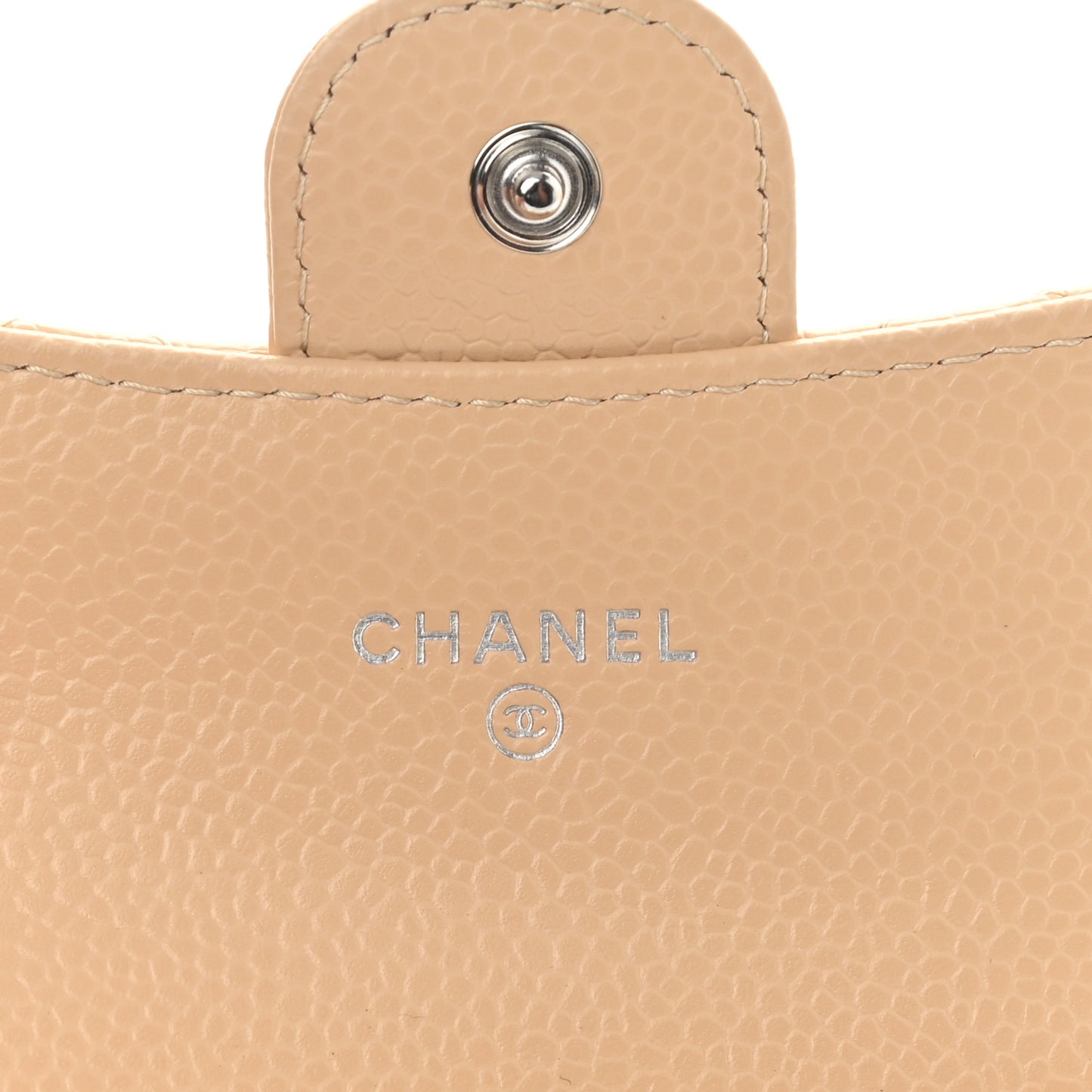 Caviar Quilted Flap Card Holder Wallet Beige