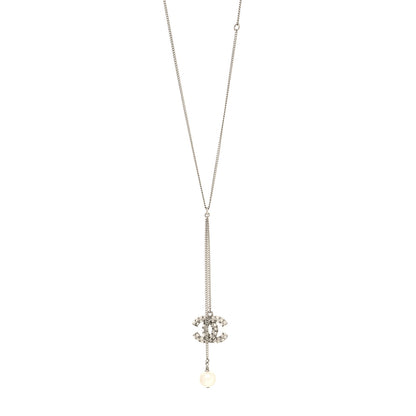 Chanel Baguette Crystal Pearl CC Lariat Necklace Silver 1 of 5