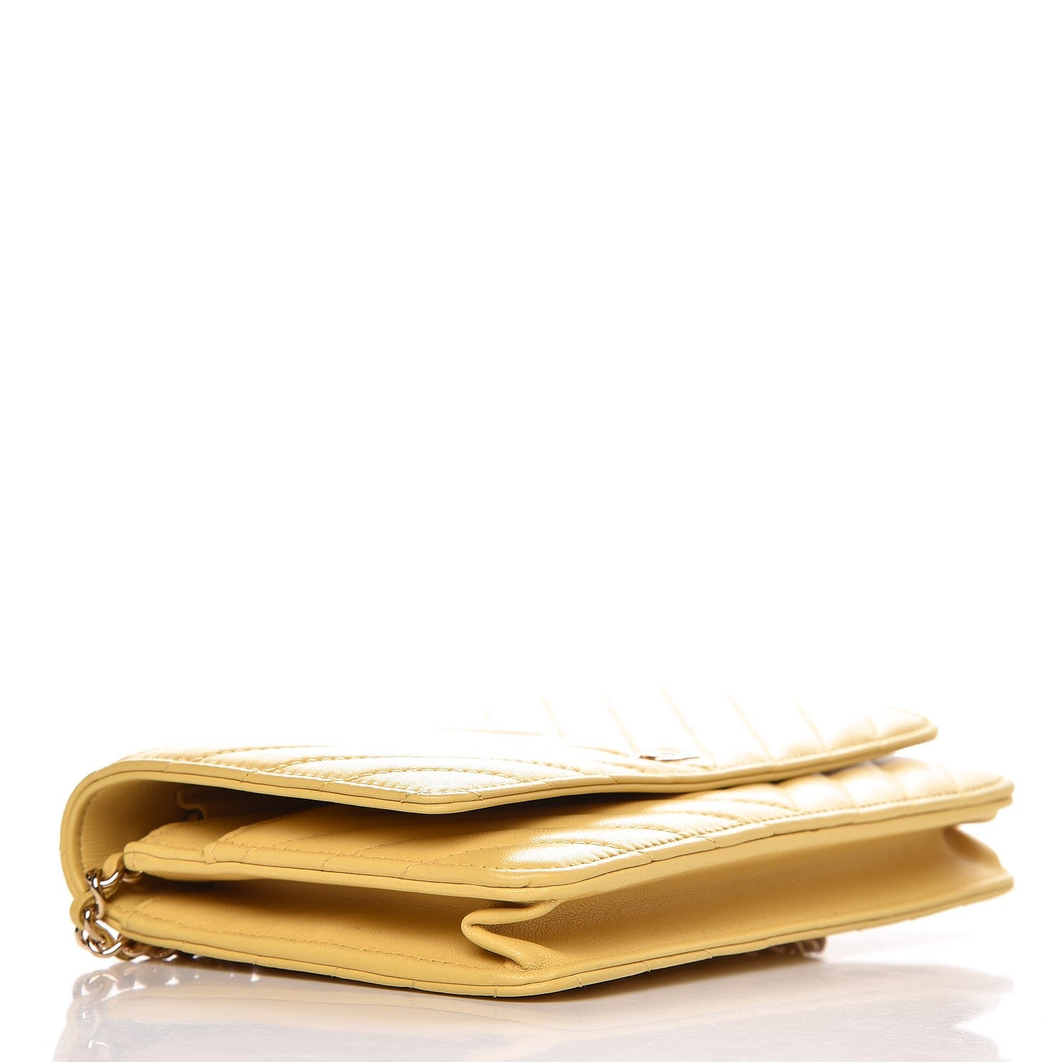 Chanel Lambskin Chevron Quilted Wallet On Chain WOC Yellow 4 of 9