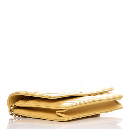 Chanel Lambskin Chevron Quilted Wallet On Chain WOC Yellow 4 of 9