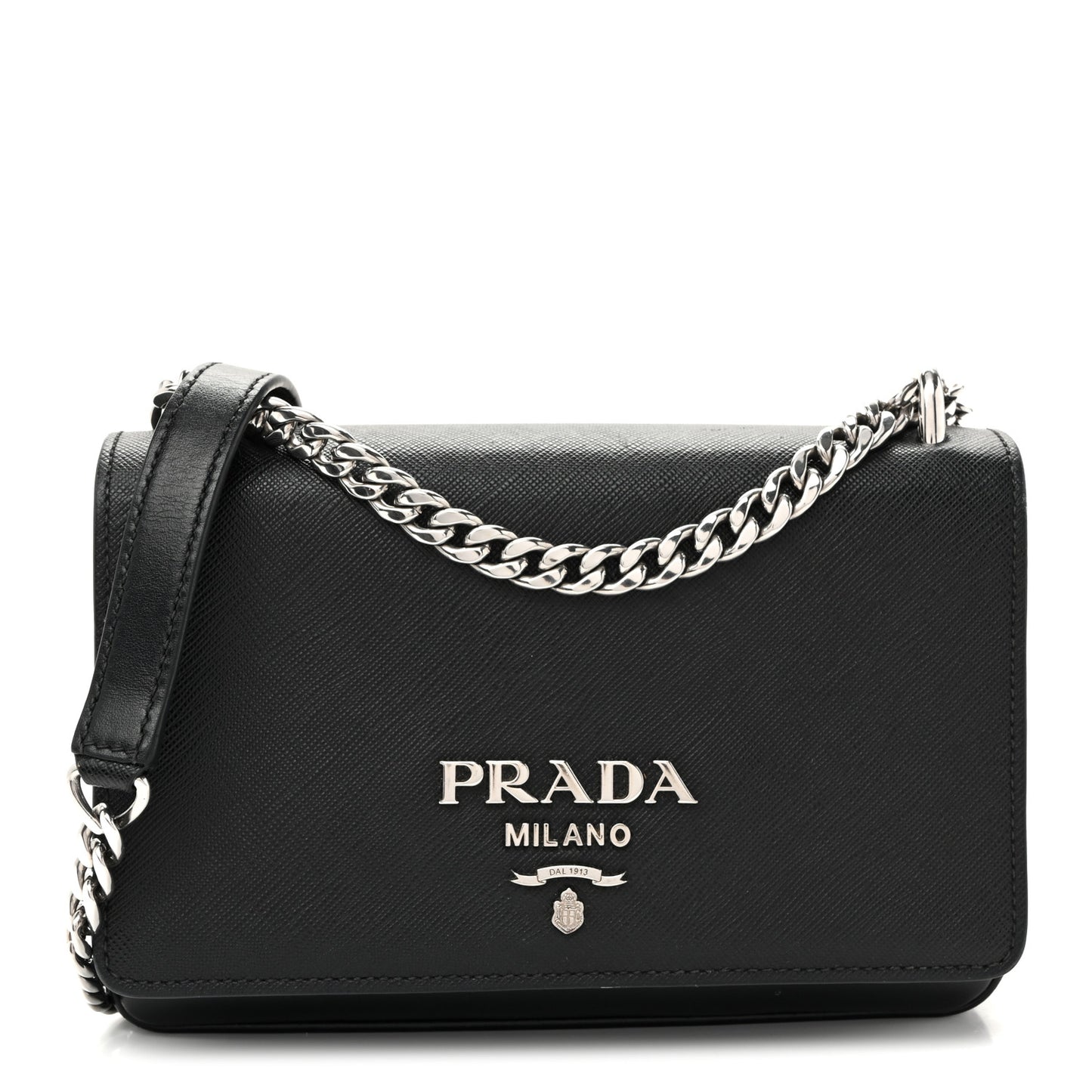 Saffiano Soft Calf Chain Crossbody Bag Black