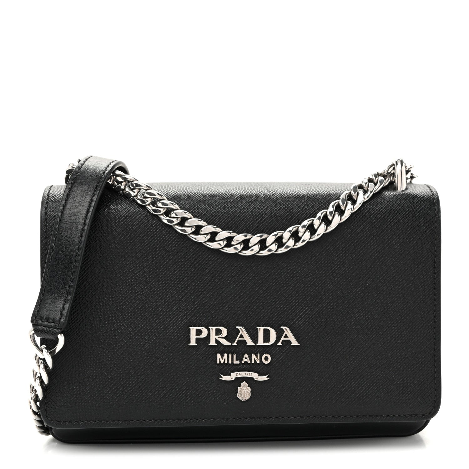 Prada Saffiano Soft Calf Chain Crossbody Bag Black 1 of 10