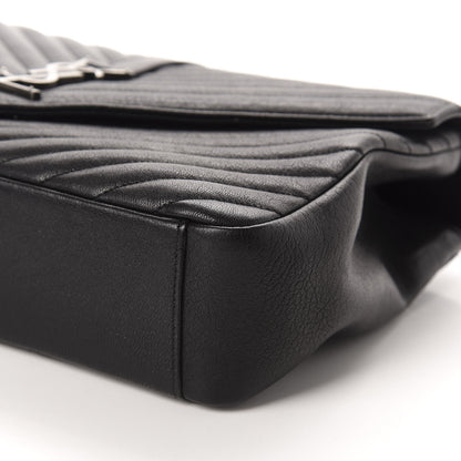 Saint Laurent Sheepskin Matelasse Chevron Monogram Large College Satchel Black 6 of 10