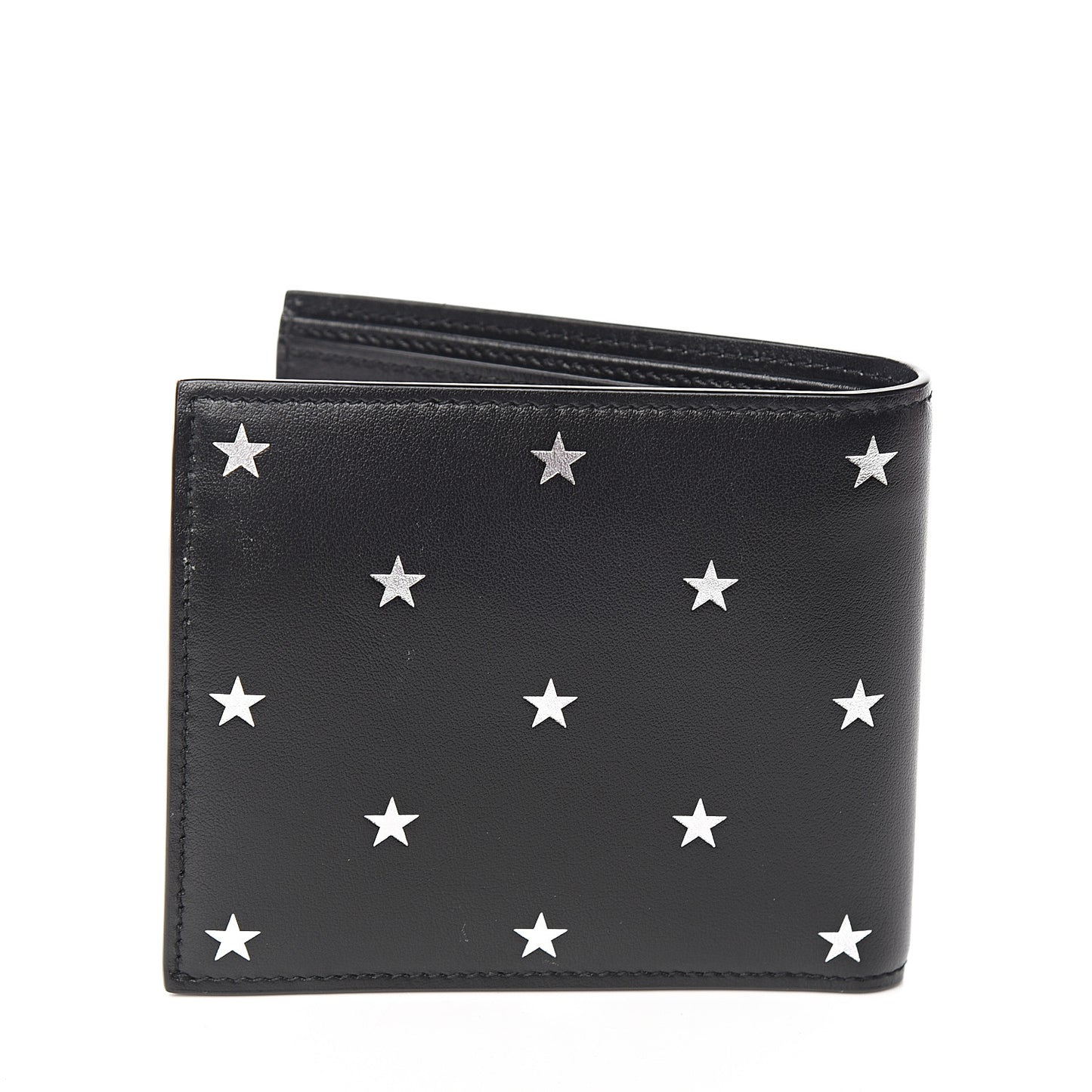 Calfskin Star Print Bi-Fold Wallet Black