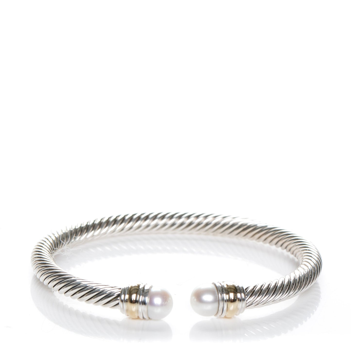 Sterling Silver 14K Yellow Gold Pearl 5mm Cable Classics Bracelet