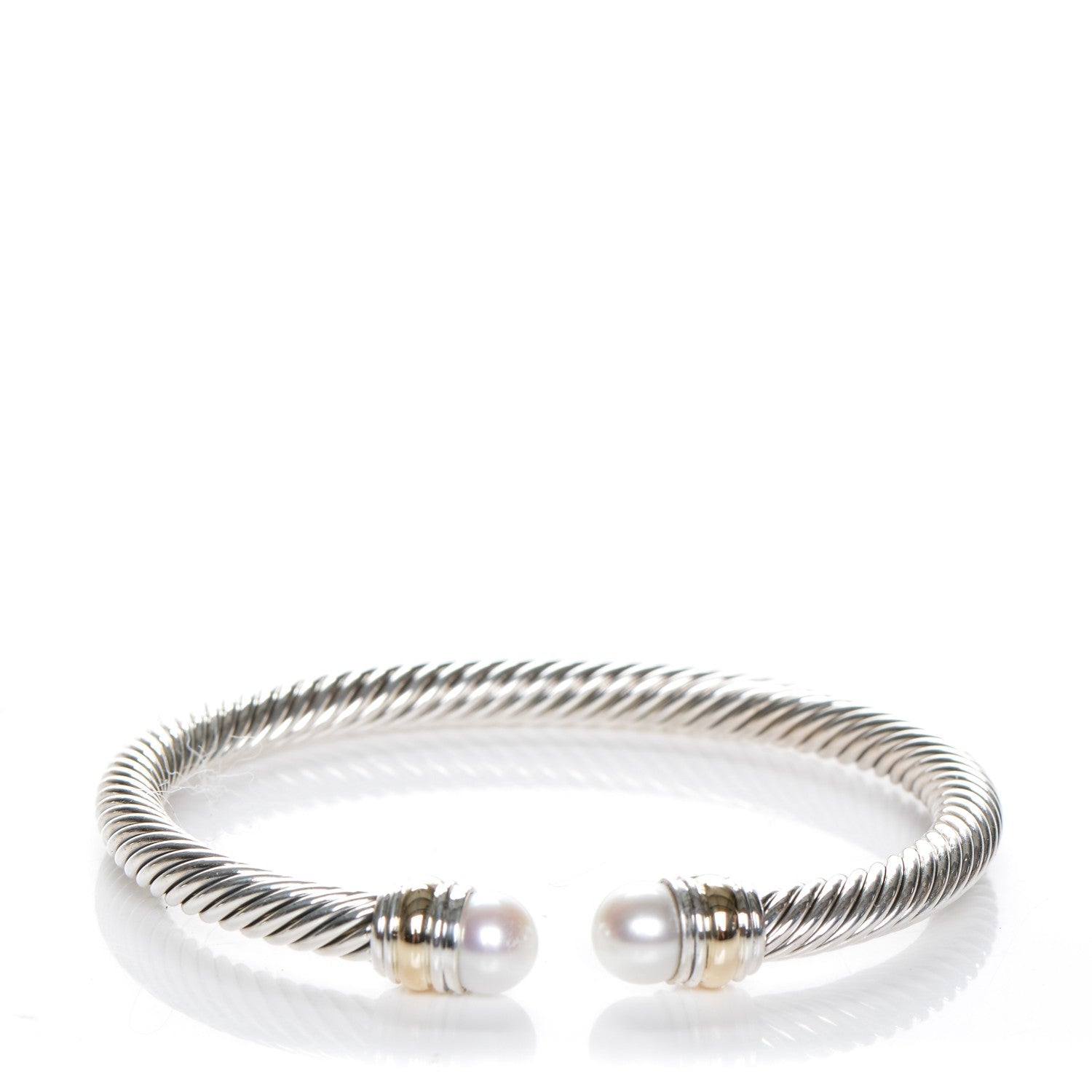 David Yurman Sterling Silver 14K Yellow Gold Pearl 5mm Cable Classics Bracelet 1 of 5