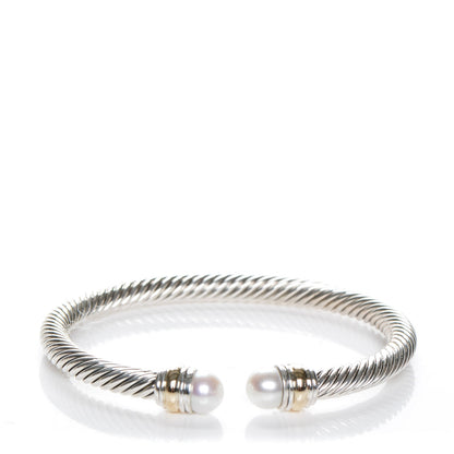David Yurman Sterling Silver 14K Yellow Gold Pearl 5mm Cable Classics Bracelet 1 of 5