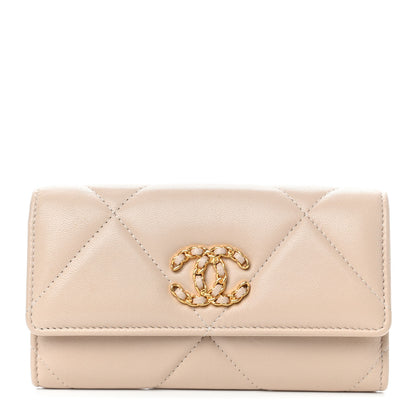 Chanel Shiny Goatskin Quilted Chanel 19 Flap Wallet Beige 1 of 4