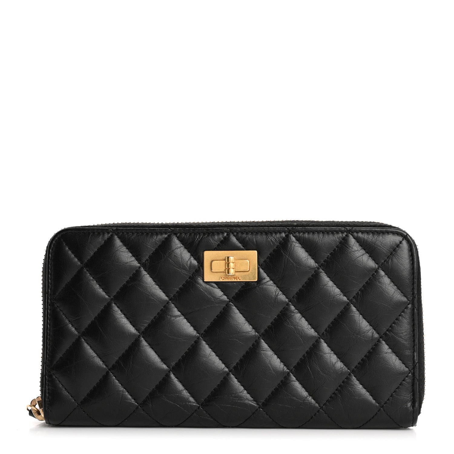 Chanel Aged Calfskin Quilted Reissue Large Gusset Zip Around Wallet Black 1 of 13