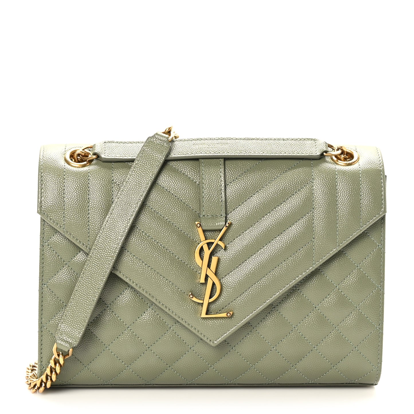 Grain De Poudre Textured Mixed Matelasse Triquilt Medium Monogram Satchel Light Sage
