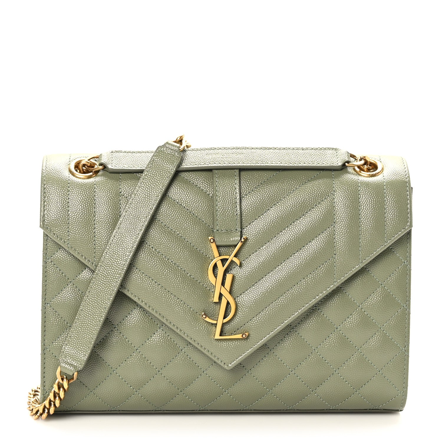Saint Laurent Grain De Poudre Textured Mixed Matelasse Triquilt Medium Monogram Satchel Light Sage 1 of 9