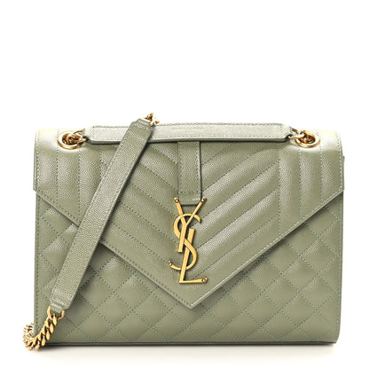 Saint Laurent Grain De Poudre Textured Mixed Matelasse Triquilt Medium Monogram Satchel Light Sage 1 of 9
