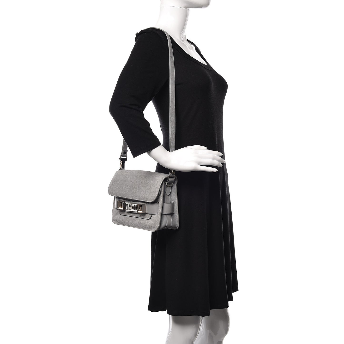 Calf Hair Mini PS11 Classic Shoulder Bag Grey