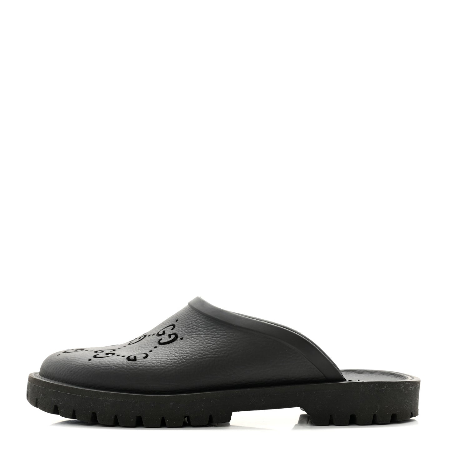 Rubber GG Monogram Perforated Mens Slip On Sandals 6 Black